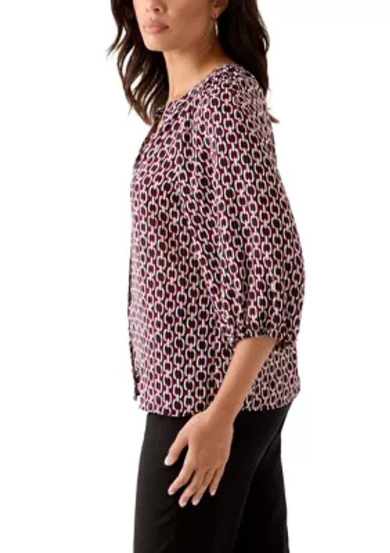 Women's 3/4 Sleeve Split Neck Button Front Top