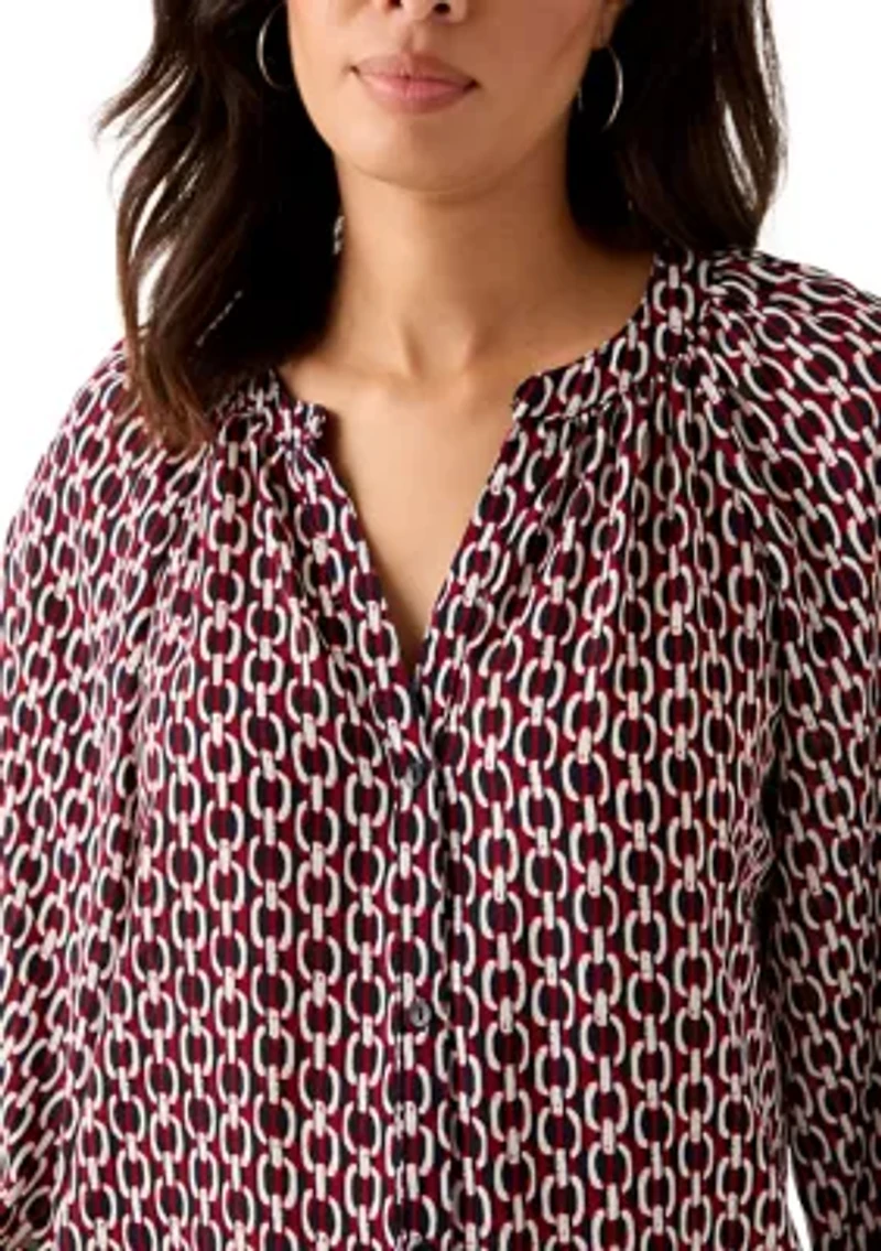 Women's 3/4 Sleeve Split Neck Button Front Top