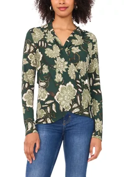 Women's Long Sleeve Printed Wrap Top
