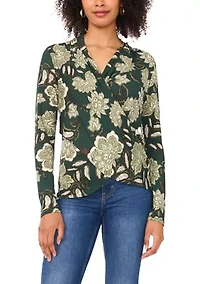Women's Long Sleeve Printed Wrap Top
