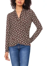 Women's Long Sleeve Printed Wrap Top
