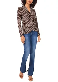 Women's Long Sleeve Printed Wrap Top