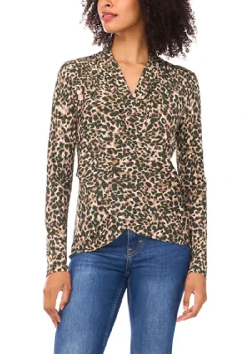 Women's Long Sleeve Animal Print Wrap Top