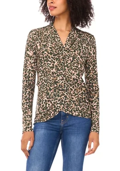 Women's Long Sleeve Animal Print Wrap Top
