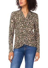 Women's Long Sleeve Animal Print Wrap Top