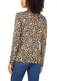 Women's Long Sleeve Animal Print Wrap Top