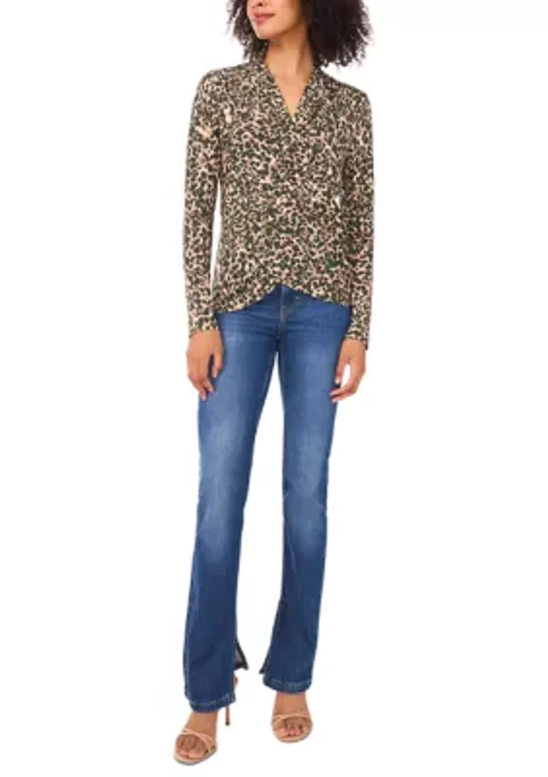 Women's Long Sleeve Animal Print Wrap Top