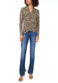 Women's Long Sleeve Animal Print Wrap Top
