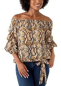 Women's Off the Shoulder Chacha Snake Print Blouse