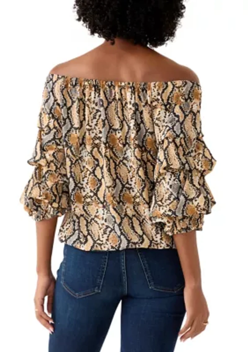 Women's Off the Shoulder Chacha Snake Print Blouse