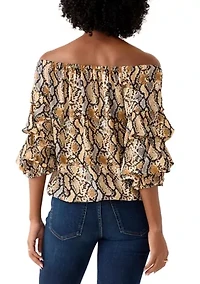 Women's Off the Shoulder Chacha Snake Print Blouse