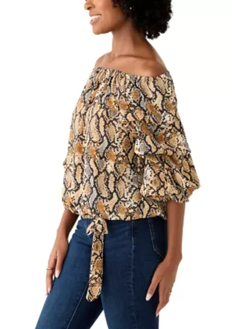 Women's Off the Shoulder Chacha Snake Print Blouse