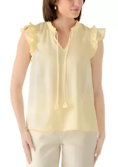 Women's Flutter Sleeve Split Neck Blouse