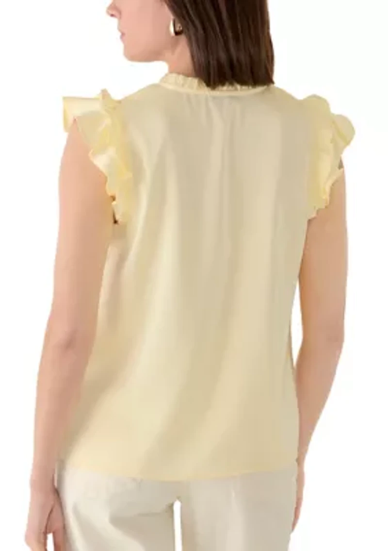 Women's Flutter Sleeve Split Neck Blouse