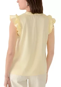 Women's Flutter Sleeve Split Neck Blouse