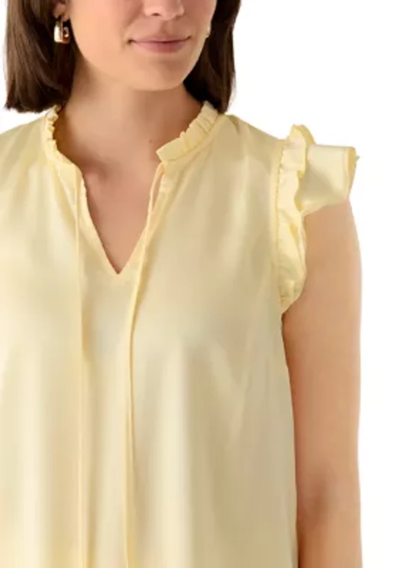 Women's Flutter Sleeve Split Neck Blouse