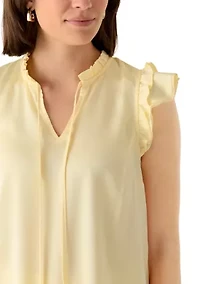 Women's Flutter Sleeve Split Neck Blouse