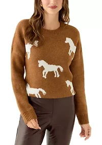 Women's Long Sleeve All Over Horse Sweater