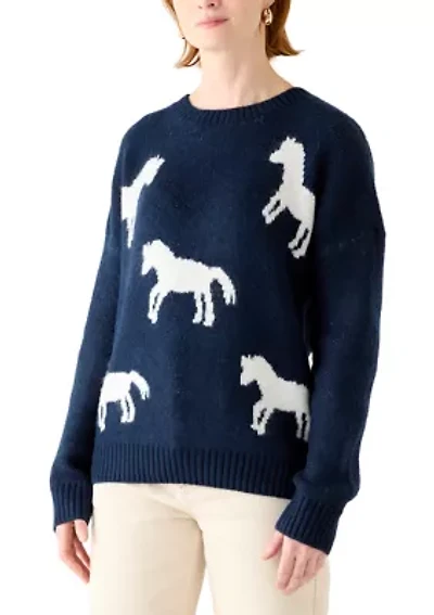 Women's Long Sleeve All Over Horse Sweater