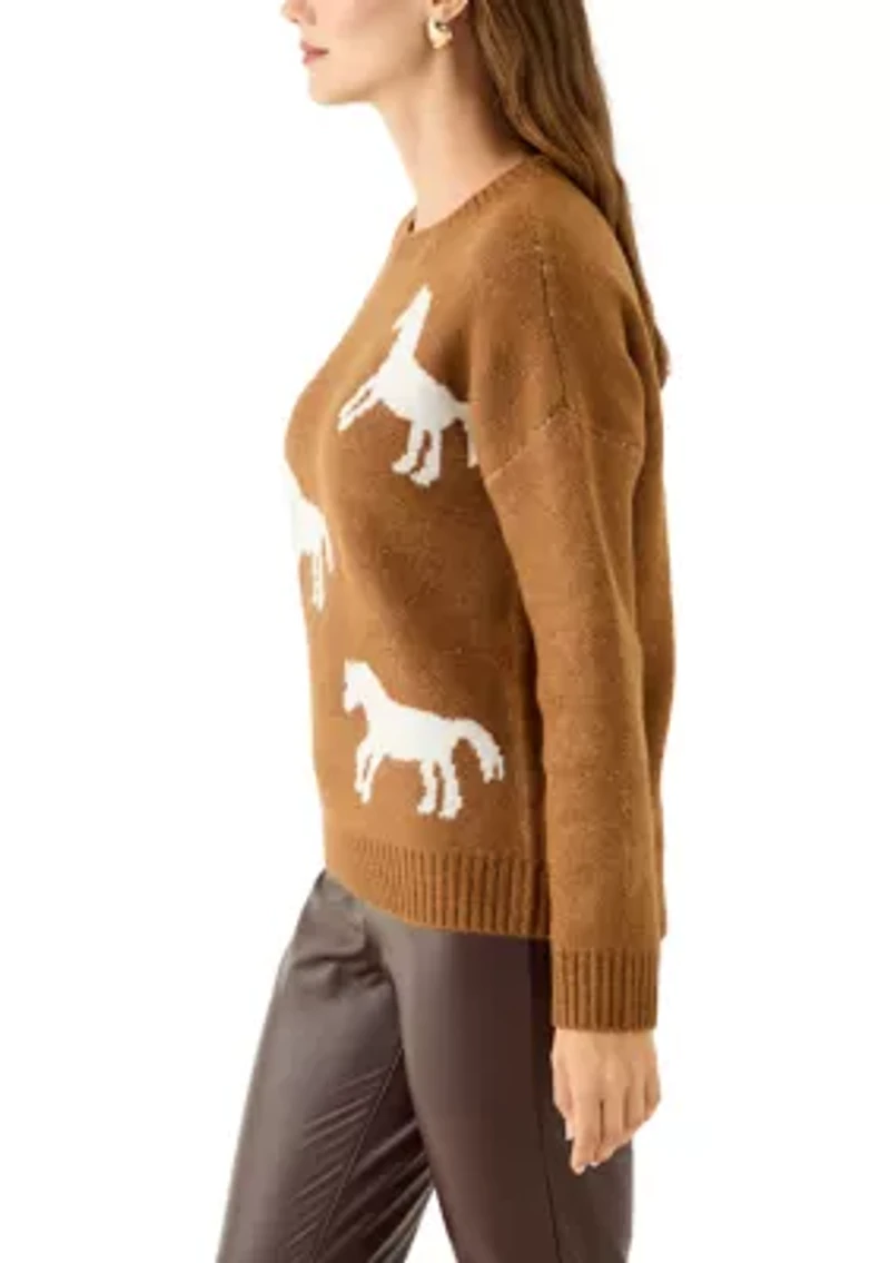 Women's Long Sleeve All Over Horse Sweater