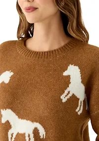 Women's Long Sleeve All Over Horse Sweater