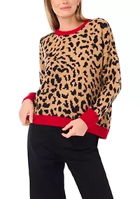 Women's Long Sleeve Tipped Leopard Sweater