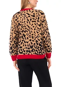 Women's Long Sleeve Tipped Leopard Sweater