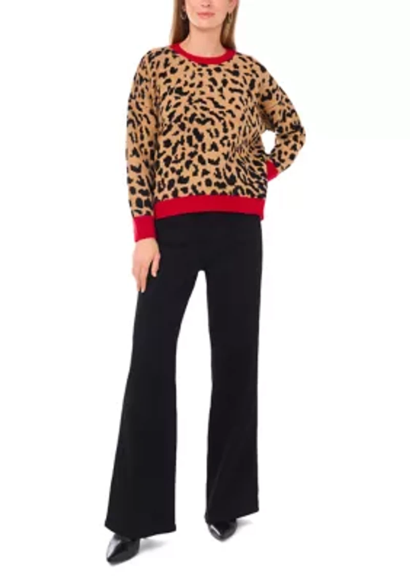 Women's Long Sleeve Tipped Leopard Sweater