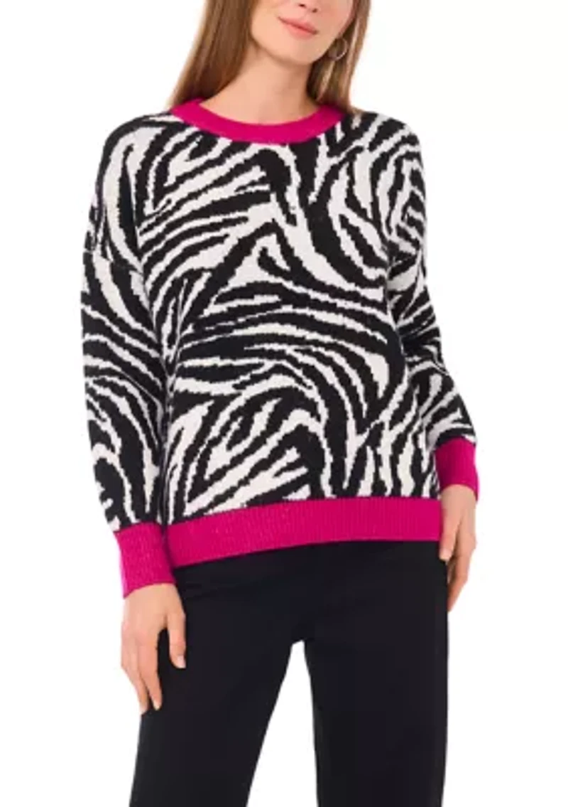 Women's Long Sleeve Tipped Zebra Sweater