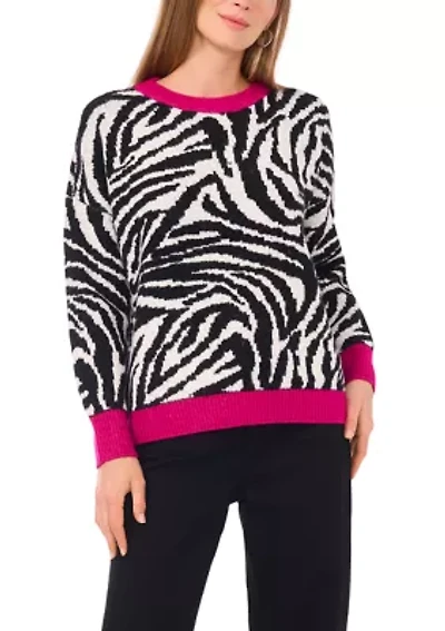 Women's Long Sleeve Tipped Zebra Sweater