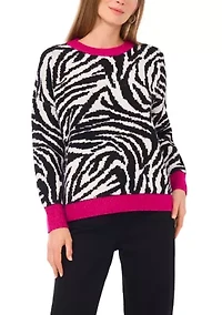 Women's Long Sleeve Tipped Zebra Sweater