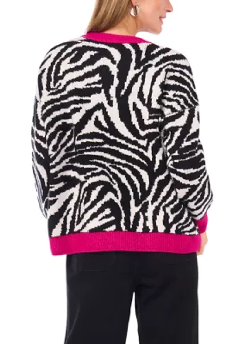 Women's Long Sleeve Tipped Zebra Sweater