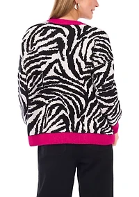 Women's Long Sleeve Tipped Zebra Sweater