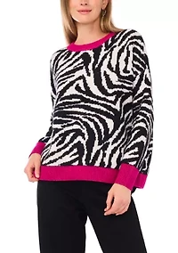 Women's Long Sleeve Tipped Zebra Sweater