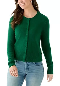 Women's Long Sleeve Button Front Crew Neck Sweater