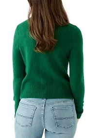Women's Long Sleeve Button Front Crew Neck Sweater