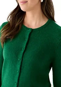 Women's Long Sleeve Button Front Crew Neck Sweater