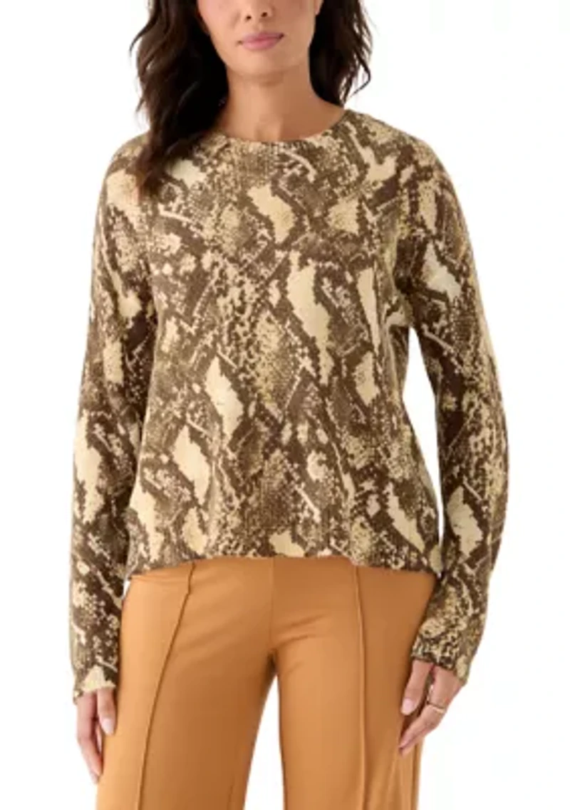 Women's Long Sleeve Snake Print Crew Neck Sweater