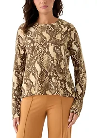 Women's Long Sleeve Snake Print Crew Neck Sweater