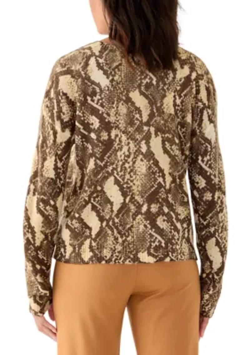Women's Long Sleeve Snake Print Crew Neck Sweater