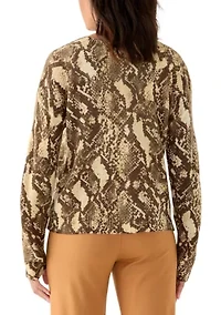 Women's Long Sleeve Snake Print Crew Neck Sweater