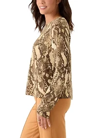 Women's Long Sleeve Snake Print Crew Neck Sweater