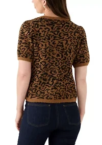 Women's Short Sleeve Tip Leopard Sweater