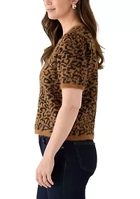 Women's Short Sleeve Tip Leopard Sweater