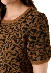 Women's Short Sleeve Tip Leopard Sweater
