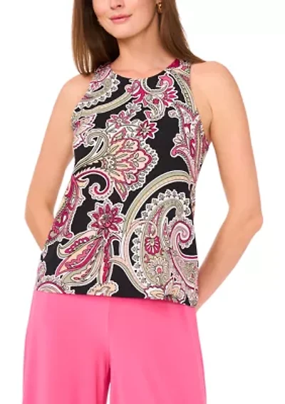Women's Sleeveless Crew Neck Paisley Top