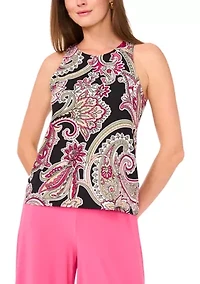 Women's Sleeveless Crew Neck Paisley Top