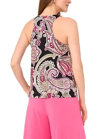 Women's Sleeveless Crew Neck Paisley Top
