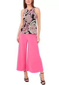 Women's Sleeveless Crew Neck Paisley Top