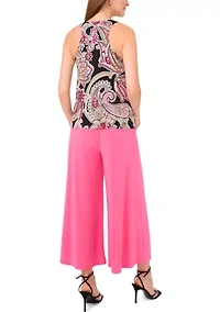 Women's Sleeveless Crew Neck Paisley Top